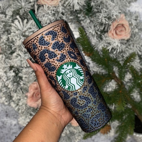 Rhinestone glitter ombré leopard print tumbler